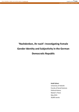 Investigating Female Gender Identity and Subjectivity in the German Democratic Republic