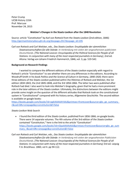 Peter Crump UCSB History 133A Prof. Marcuse November 24, 2015 Welcker's Changes in the Staats-Lexikon After the 1848 Revolution