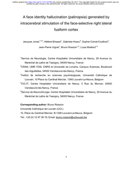 Palinopsia) Generated by Intracerebral Stimulation of the Face-Selective Right Lateral Fusiform Cortex