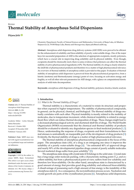 Thermal Stability of Amorphous Solid Dispersions