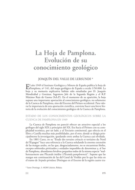 La Hoja De Pamplona. Evolución De Su Conocimiento Geológico