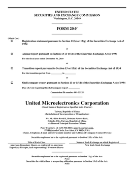 United Microelectronics Corporation (Exact Name of Registrant As Specified in Its Charter)