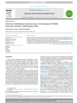Diversity of Orthoptera (Insecta) Fauna of Achanakmar Wildlife Sanctuary, Bilaspur, Chhattisgarh, India