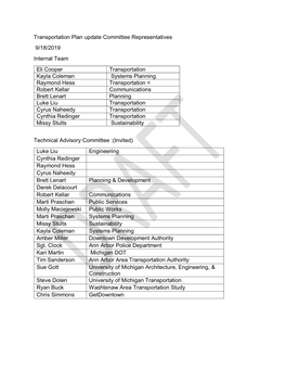 Transportation Plan Update Committee Representatives 9/18