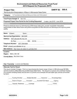 Environment and Natural Resources Trust Fund 2015 Request for Proposals (RFP)