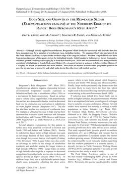 Body Size and Growth in the Red-Eared Slider (Trachemys Scripta Elegans) at the Northern Edge of Its Range: Does Bergmann’S Rule Apply?