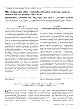 Micropropagation of the Ornamental Vulnerable Bromeliads Aechmea Blanchetiana and Aechmea Distichantha