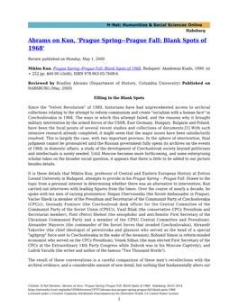 Abrams on Kun, 'Prague Spring--Prague Fall: Blank Spots of 1968'