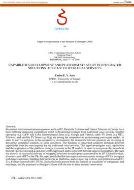 Capabilities Development and Platform Strategy in Integrated Solutions: the Case of Bt Global Services