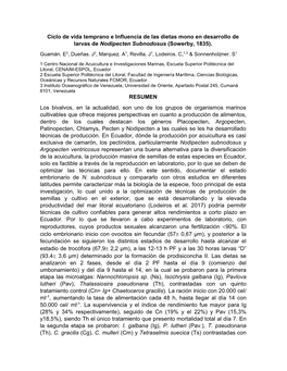 Ciclo De Vida Temprano E Influencia De Las Dietas Mono En Desarrollo De Larvas De Nodipecten Subnodosus (Sowerby, 1835)