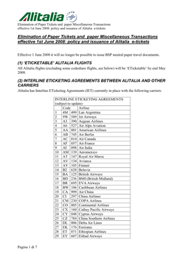 Effective 1 June 2008 It Will No Longer Be Possible to Issue BSP Neutral Paper Travel Documents