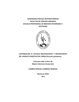 Universidad Privada Antenor Orrego Facultad De Ciencias Agrarias Escuela Profesional De Medicina Veterinaria Y Zootecnia