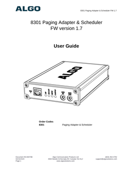 8301 Paging Adapter & Scheduler FW Version 1.7 User Guide