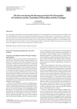 The Fine Arts During the Baroque Period in the Principality of Catalonia and the Countships of Roussillon and the Cerdagne