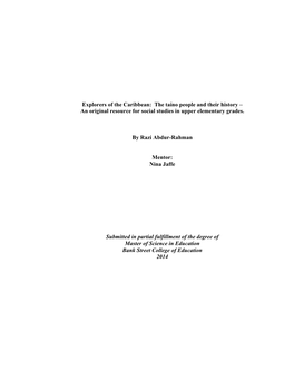 Explorers of the Caribbean: the Taíno People and Their History – an Original Resource for Social Studies in Upper Elementary Grades