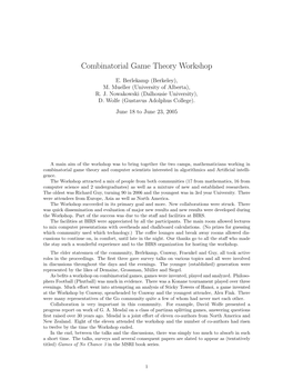 Combinatorial Game Theory Workshop