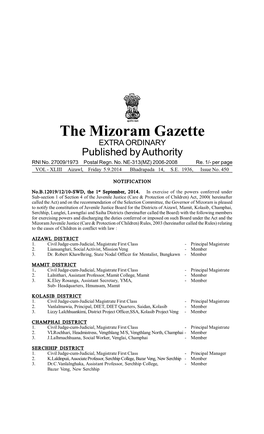 The Mizoram Gazette EXTRA ORDINARY Published by Authority RNI No