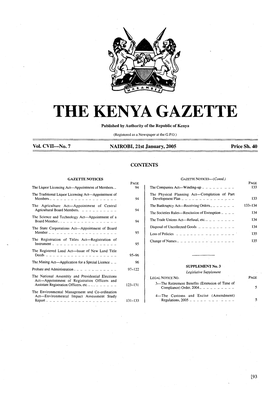 THE KENYA GAZETTE Published by Authority of the Republic of Kenya