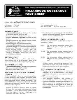 Ammonium Thiocyanate Hazard Summary Identification