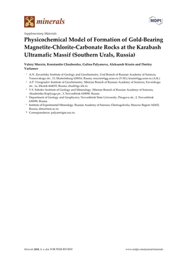 Physicochemical Model of Formation of Gold-Bearing Magnetite-Chlorite-Carbonate Rocks at the Karabash Ultramafic Massif (Southern Urals, Russia)