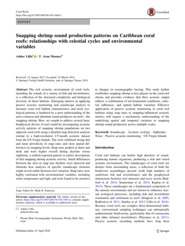 Snapping Shrimp Sound Production Patterns on Caribbean Coral Reefs: Relationships with Celestial Cycles and Environmental Variables