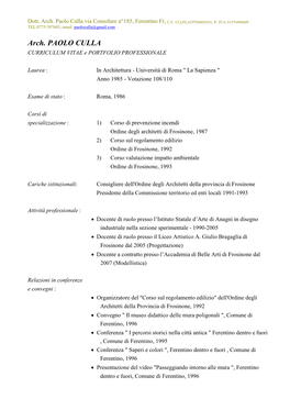 Dott. Arch. Paolo Culla Via Consolare N°185, Ferentino Fr, CF