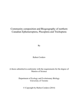 Community Composition and Biogeography of Northern Canadian Ephemeroptera, Plecoptera and Trichoptera