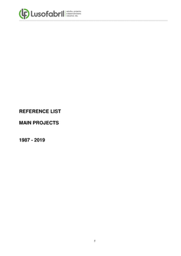 Reference List Main Projects 1987