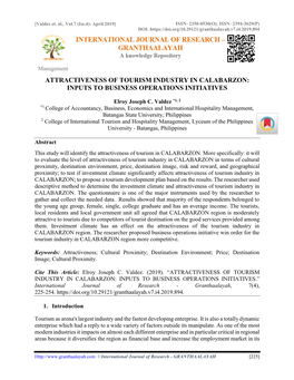 Attractiveness of Tourism Industry in Calabarzon: Inputs to Business Operations Initiatives