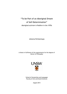 “To Be Part of an Aboriginal Dream of Self-Determination” Aboriginal Activism in Redfern in the 1970S