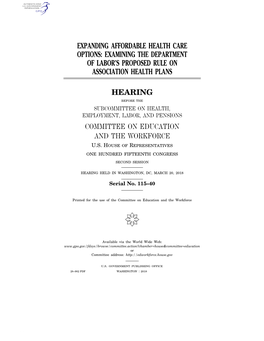 Examining the Department of Labor's Proposed Rule on Association Health Plans