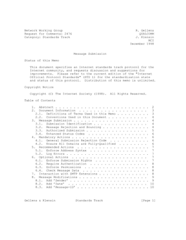 Standards Track J. Klensin MCI December 1998
