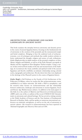 Architecture, Astronomy and Sacred Landscape in Ancient Egypt Giulio Magli Frontmatter More Information