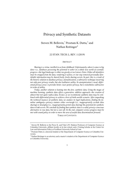 Privacy and Synthetic Datasets