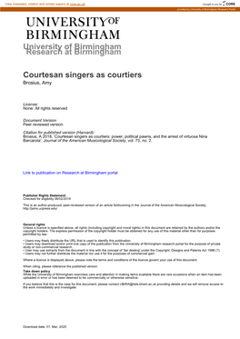 University of Birmingham Courtesan Singers As Courtiers