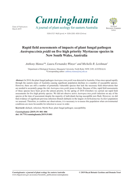 Rapid Field Assessments of Impacts of Plant Fungal Pathogen Austropuccinia Psidii on Five High Priority Myrtaceae Species in New South Wales, Australia