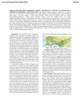 Mars Analog Rio Tinto Experiment (Marte): 2003 Drilling Campaign to Search for a Subsurface Biosphere at Rio Tinto Spain