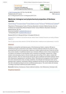 Medicinal, Biological and Phytochemical Properties of Gentiana Species