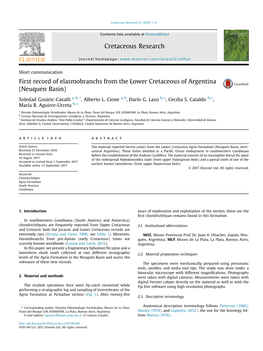 First Record of Elasmobranchs from the Lower Cretaceous of Argentina (Neuquen� Basin)