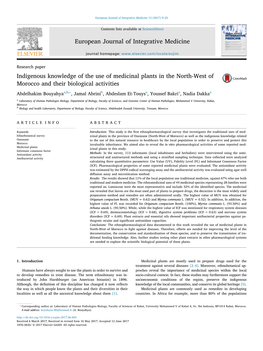 Indigenous Knowledge of the Use of Medicinal Plants in the North-West of Morocco and Their Biological Activities