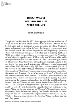 Oscar Wilde: Reading the Life After the Life