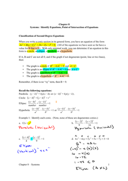 Identify Equations, Point of Intersection of Equations