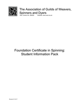 Foundation Certificate in Spinning: Student Information Pack