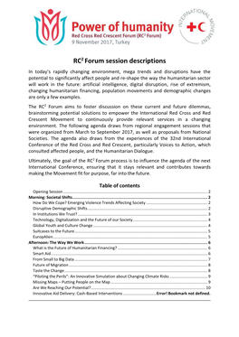 RC2 Forum Session Descriptions