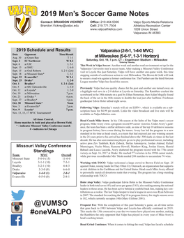 2019 Men's Soccer Game Notes @VUMSO #Onevalpo