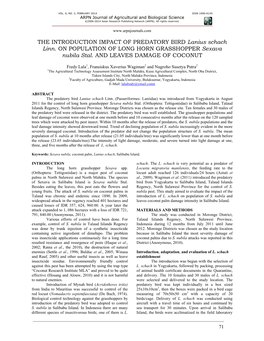 THE INTRODUCTION IMPACT of PREDATORY BIRD Lanius Schach Linn