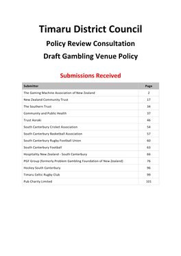 Gambling Venue Policy Review Submissions