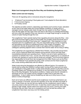 Agenda Item Number: 5 (Appendix 10) 64 Water Level Management Along the River Wey and Godalming Navigations Water Control and We