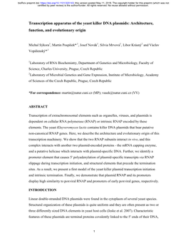 Transcription Apparatus of the Yeast Killer DNA Plasmids: Architecture, Function, and Evolutionary Origin