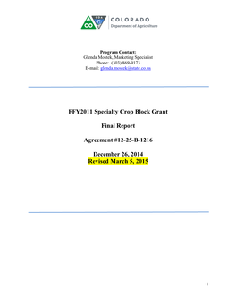 FFY2011 Specialty Crop Block Grant Final Report Agreement #12